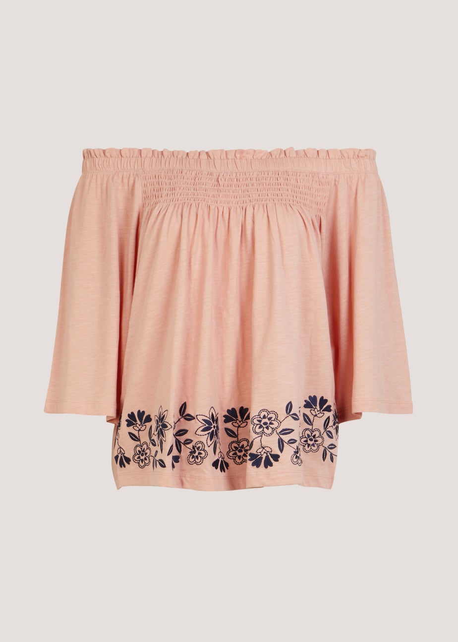 Papaya Petite Pink Embroidered Bardot Top