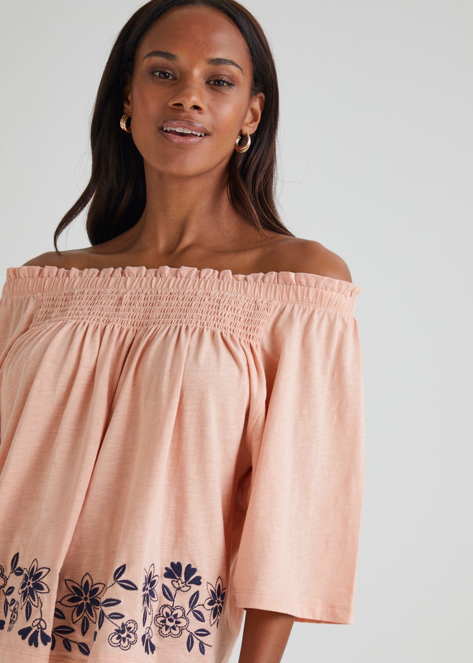 Papaya Petite Pink Embroidered Bardot Top