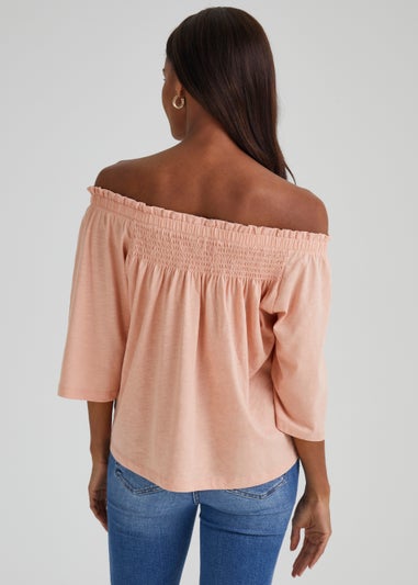 Papaya Petite Pink Embroidered Bardot Top