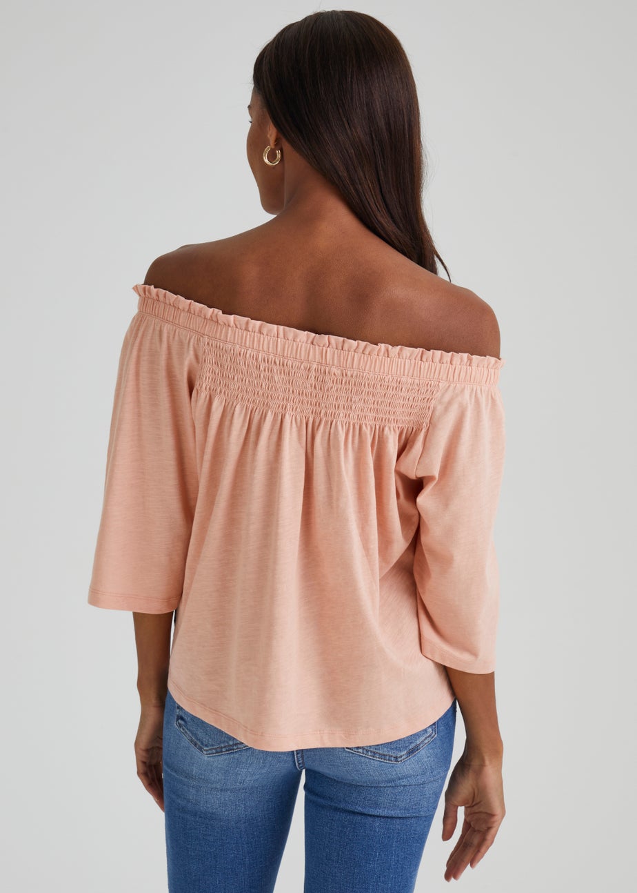 Papaya Petite Pink Embroidered Bardot Top