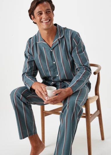 Teal Stripe Woven Button Up Pyjama Set