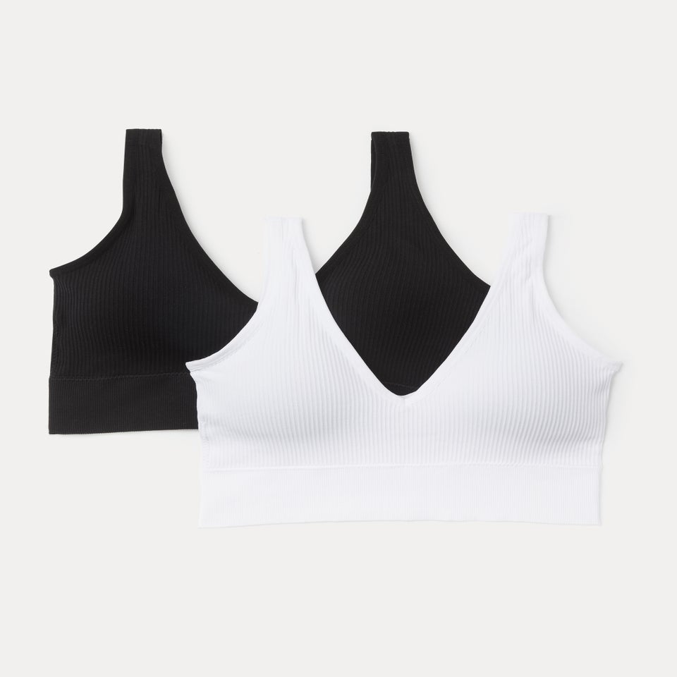 2 Pack Seamless Black & White Ribbed Bralettes
