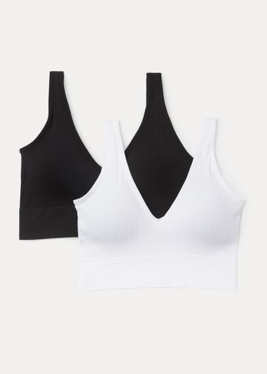 2 Pack Seamless Black & White Ribbed Bralettes