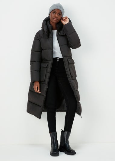 Papaya Petite Black Super Long Padded Coat