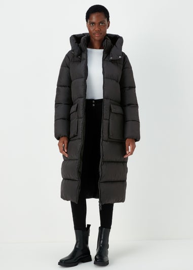 Papaya Petite Black Super Long Padded Coat