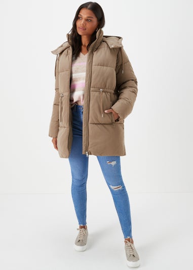 Papaya Petite Beige Mid Length Padded Coat