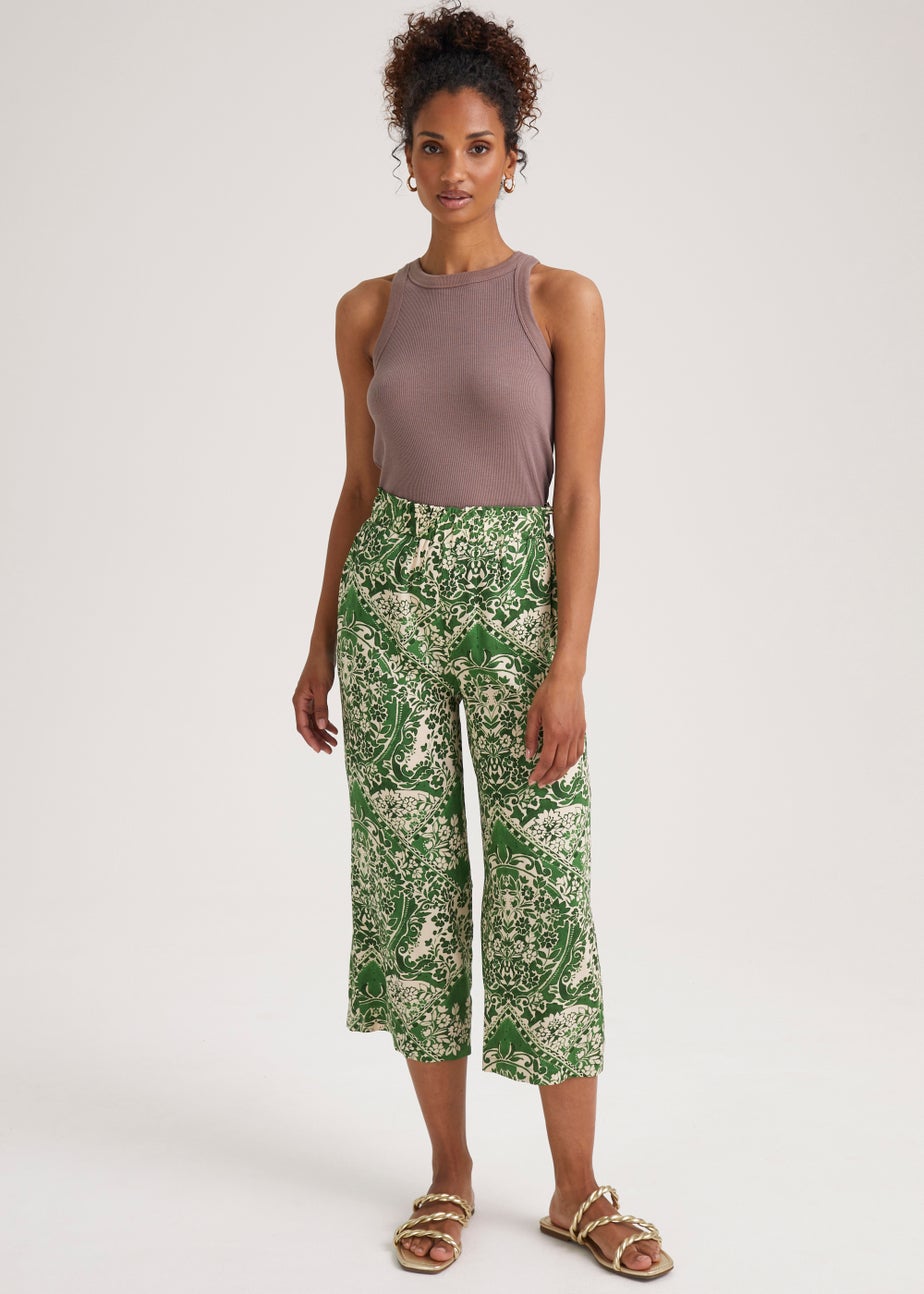Papaya Petite Green Wide Leg Cropped Trousers