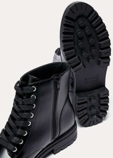 Black PU Gum Sole Lace Up Boots