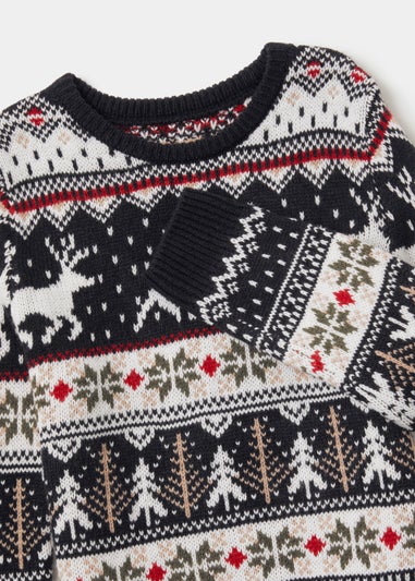 Boys Navy Fair Isle Knitted Christmas Jumper (4-13yrs)