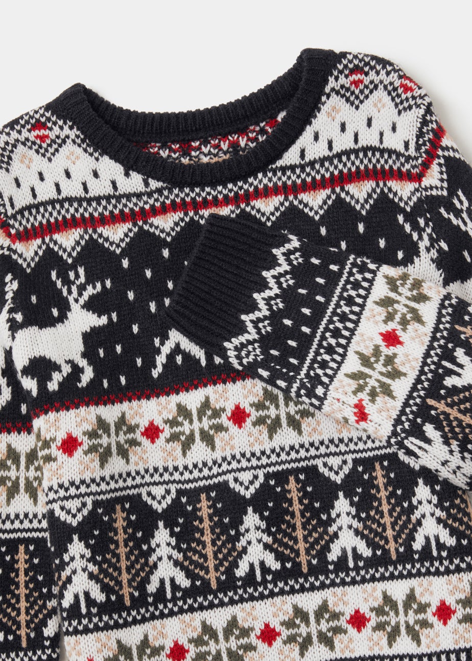 Boys Navy Fair Isle Knitted Christmas Jumper (4-13yrs)
