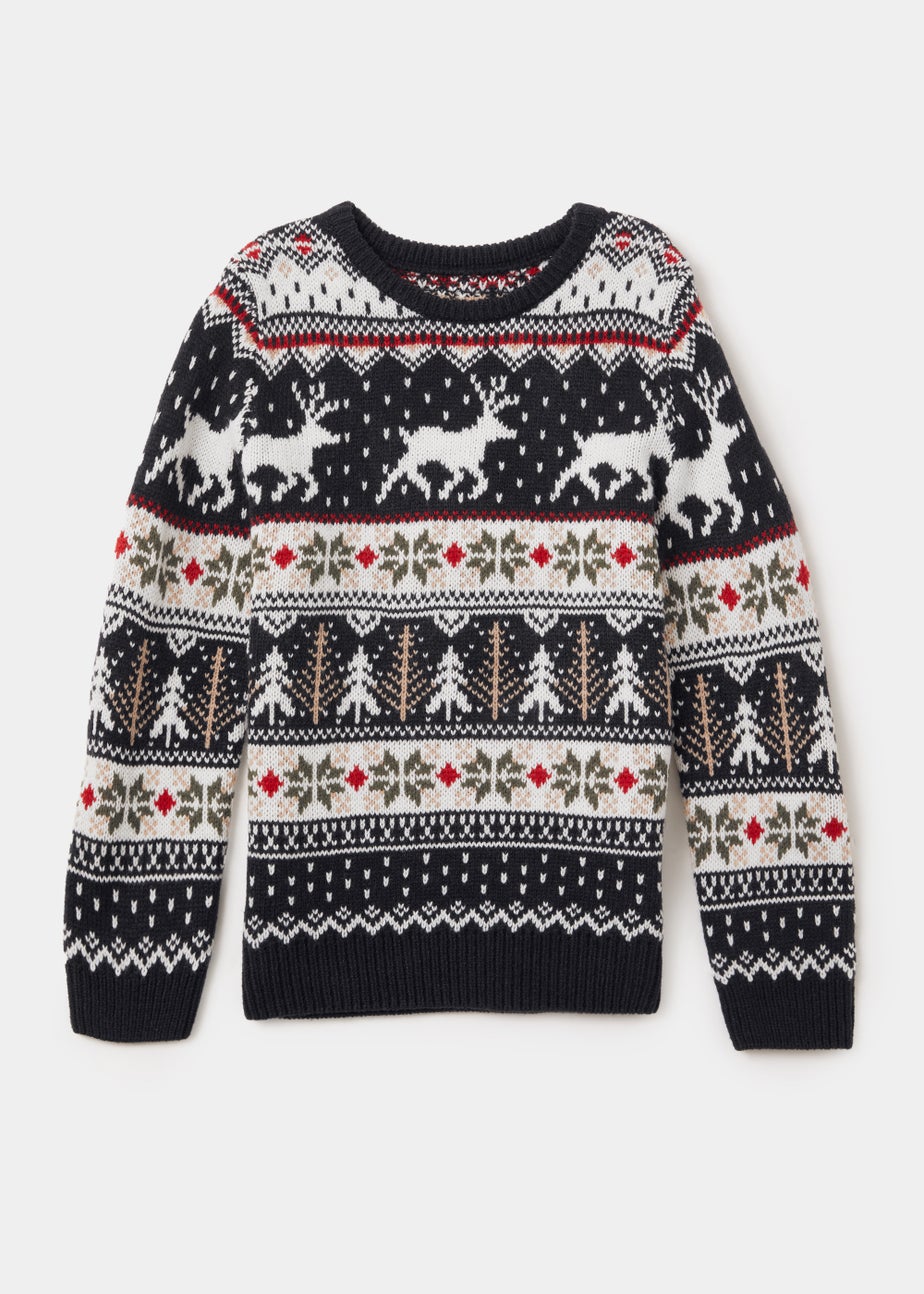 Boys Navy Fair Isle Knitted Christmas Jumper (4-13yrs)