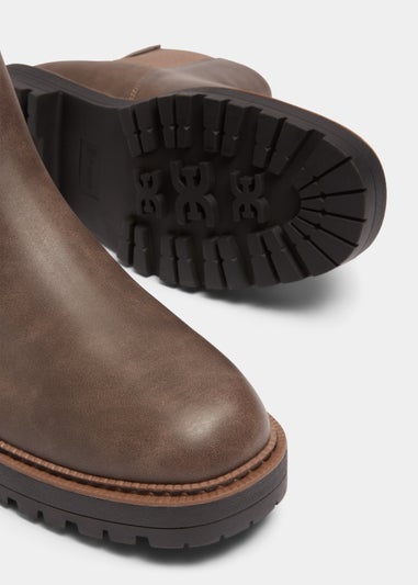 Brown Square Toe Cleated Chelsea Boots