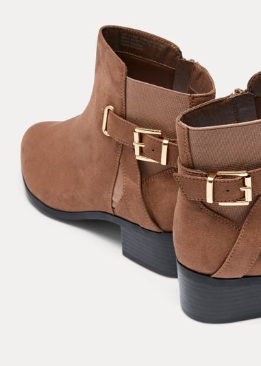 Taupe Wide Fit Buckle Block Boots