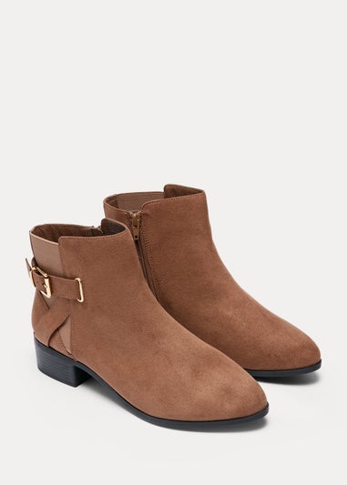 Taupe Wide Fit Buckle Block Boots