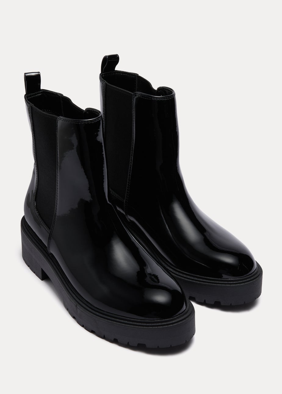 Black Patent Chunky Chelsea Boots