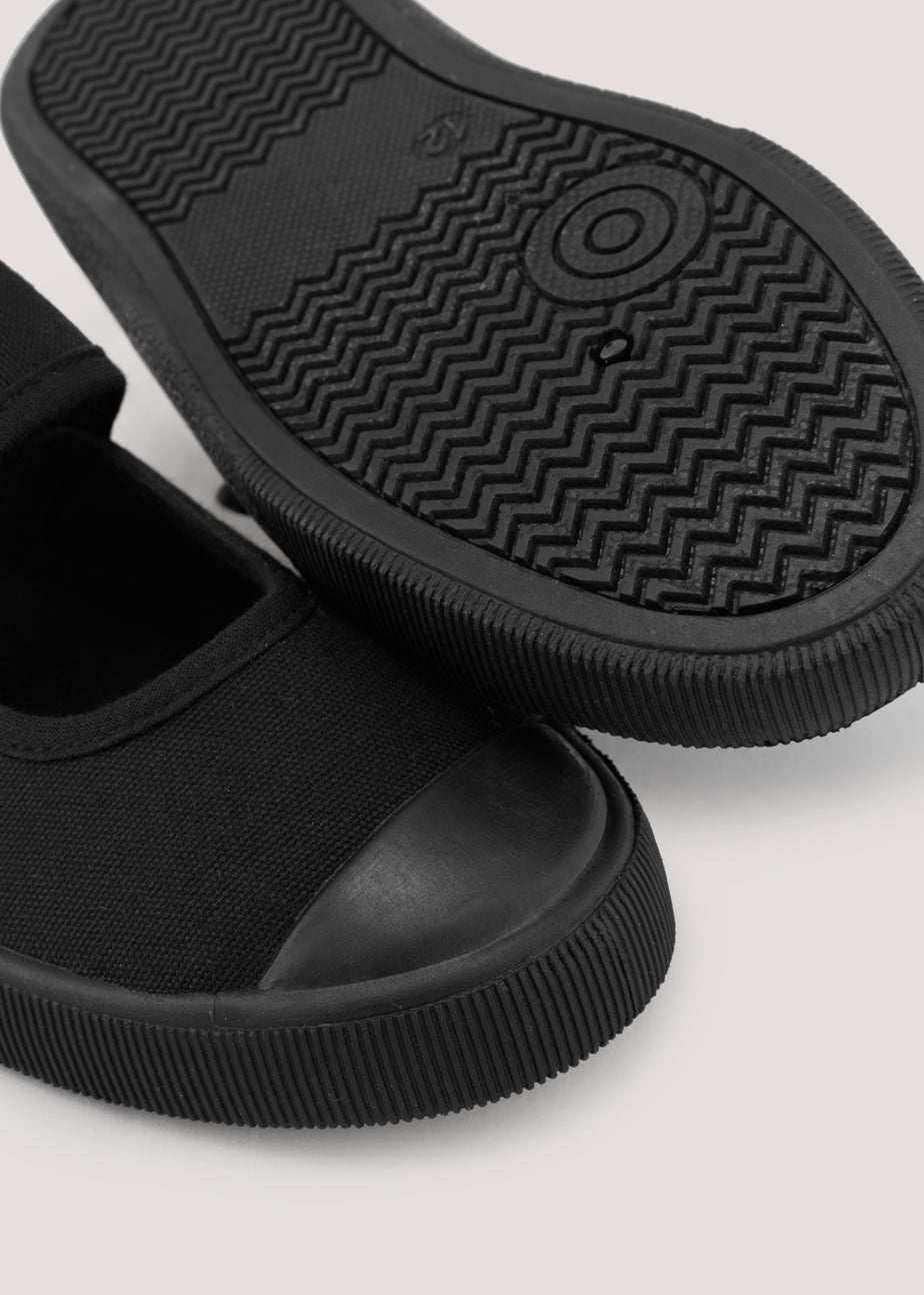 Kids Black School Mary Jane Plimsoll Pumps (Younger 7-Older 3)