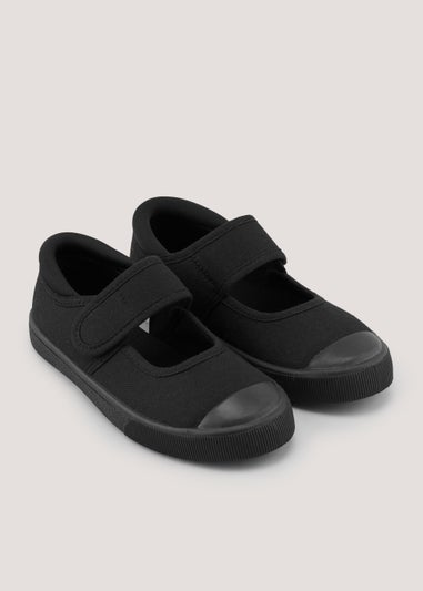 Kids Black School Mary Jane Plimsoll Pumps (Younger 7-Older 3)