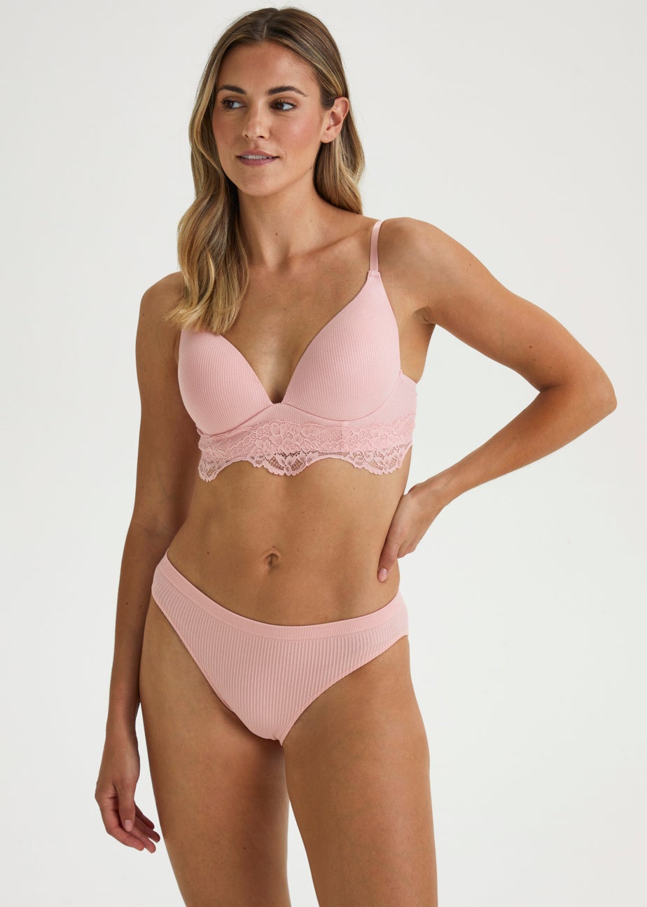 2 Pack Non Wired Ribbed Lace Bras