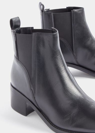 Black Real Leather Heeled Chelsea Boots