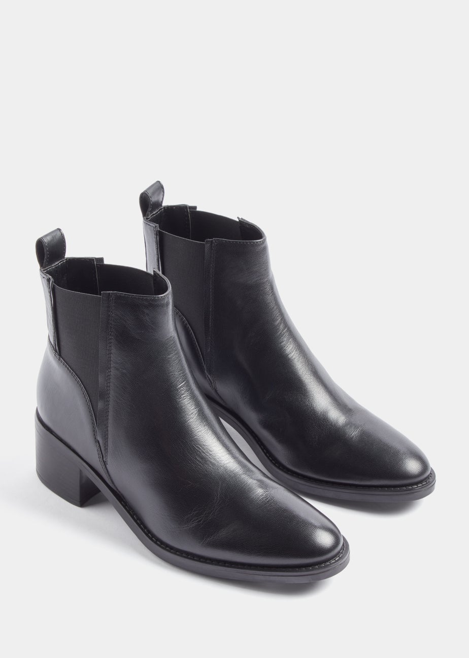 Black Real Leather Heeled Chelsea Boots
