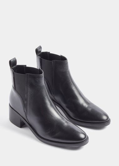 Black Real Leather Heeled Chelsea Boots