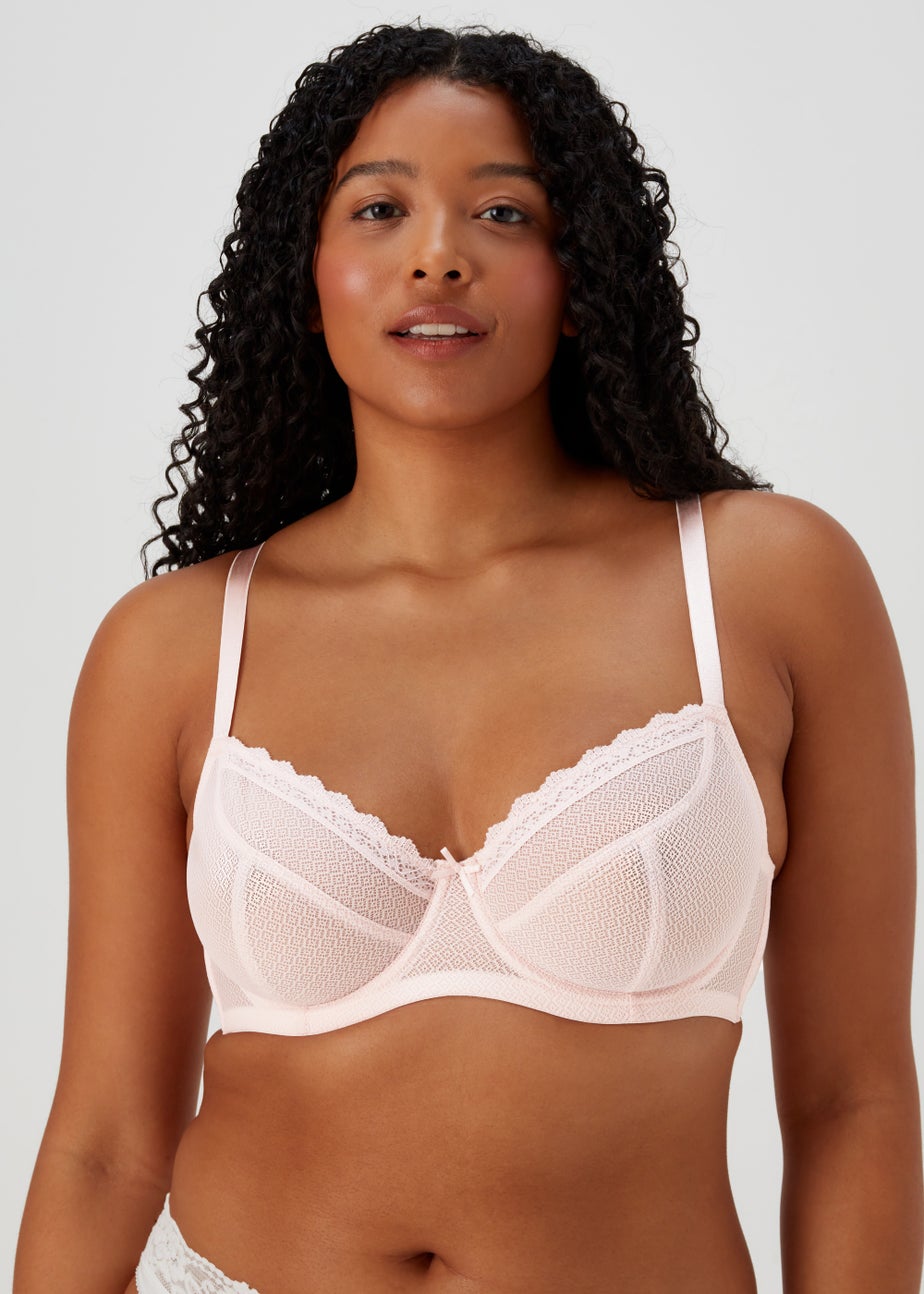 DD+ 2 Pack Black & Pink Textured Lace Non Padded Bras