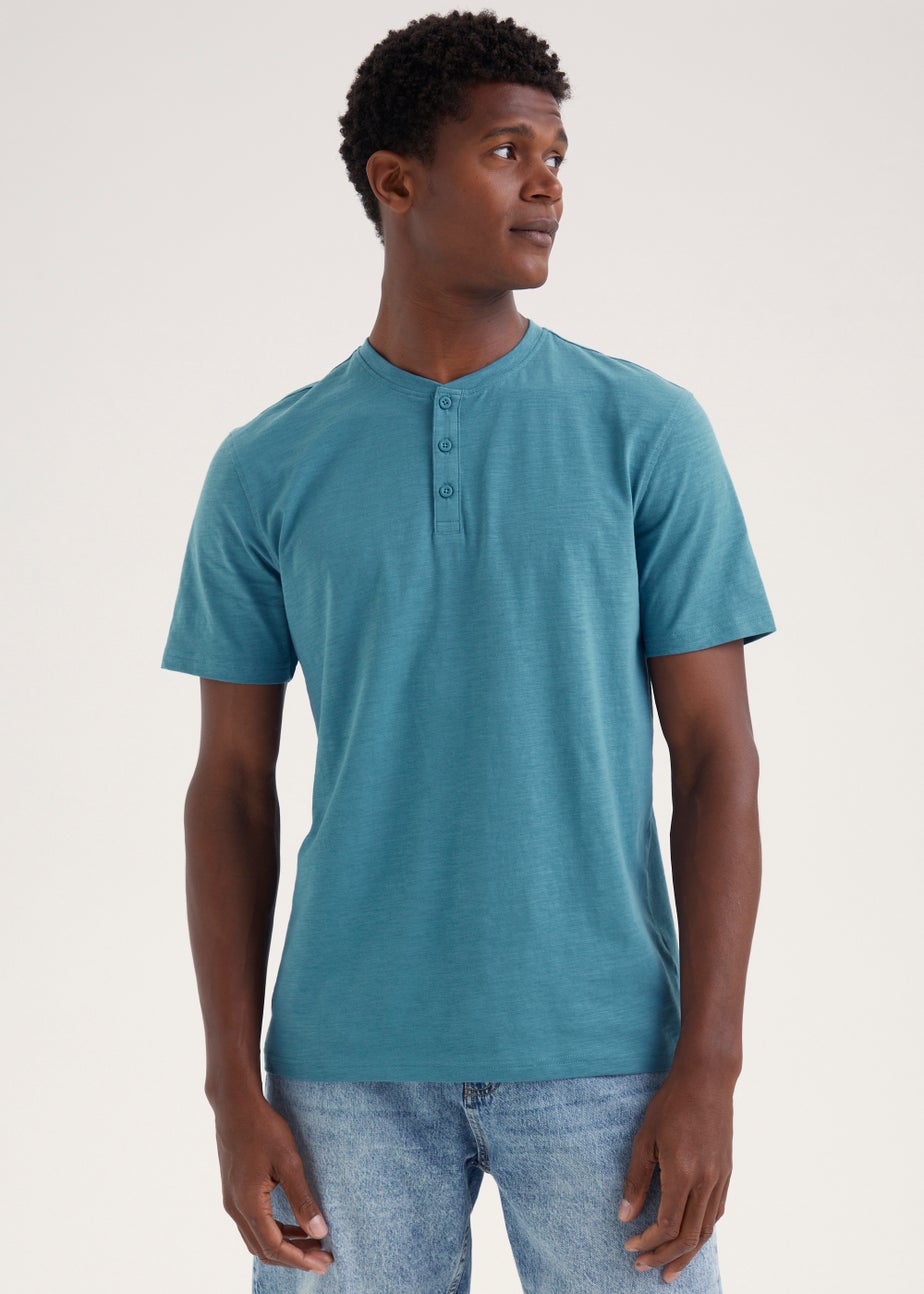 Blue Grandad Collar T-Shirt