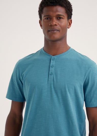 Blue Grandad Collar T-Shirt