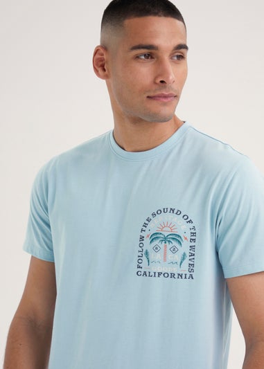 Blue California Palm Tree Print T-Shirt