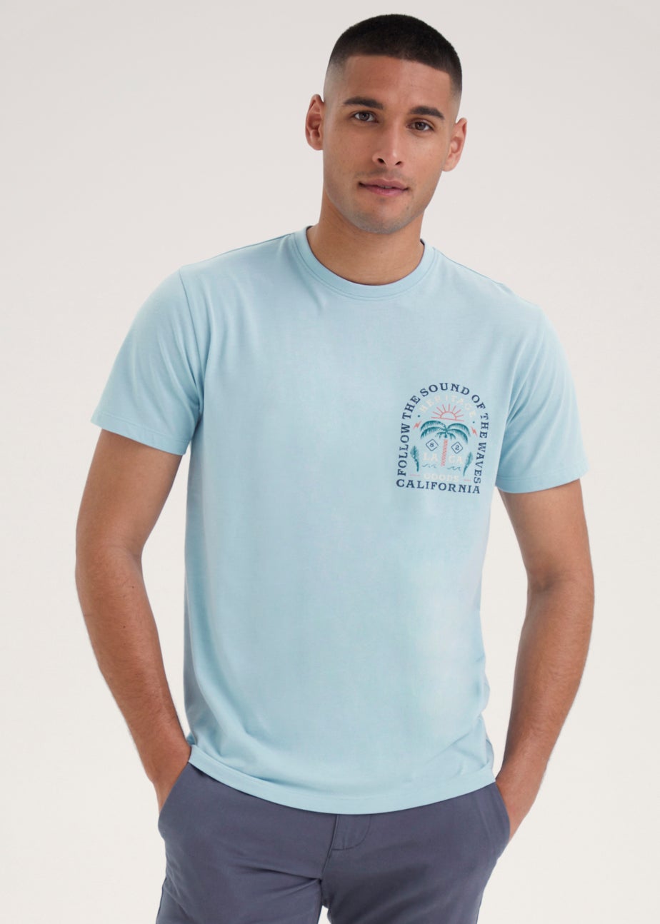 Blue California Palm Tree Print T-Shirt