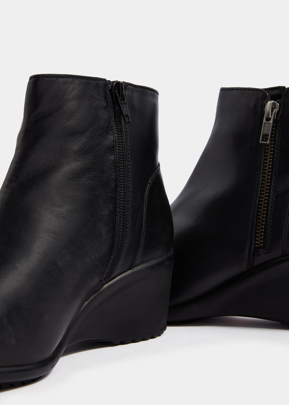 Soleflex Black Real Leather Wedge Boots Matalan