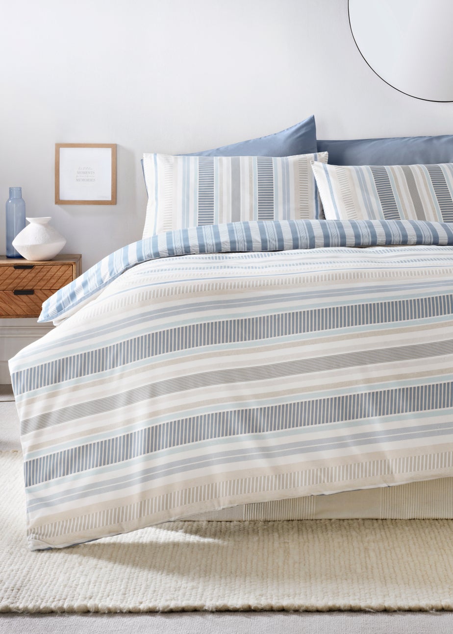Blue Broken Stripe Reversible Duvet Cover