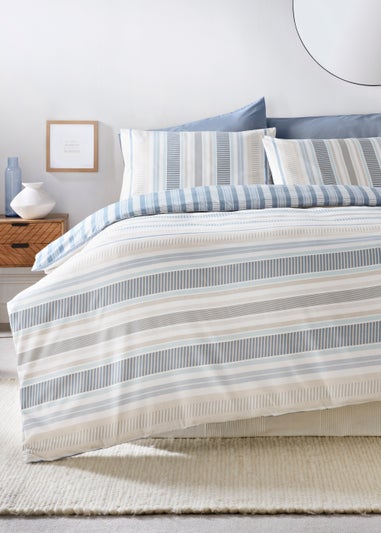 Blue Broken Stripe Reversible Duvet Cover