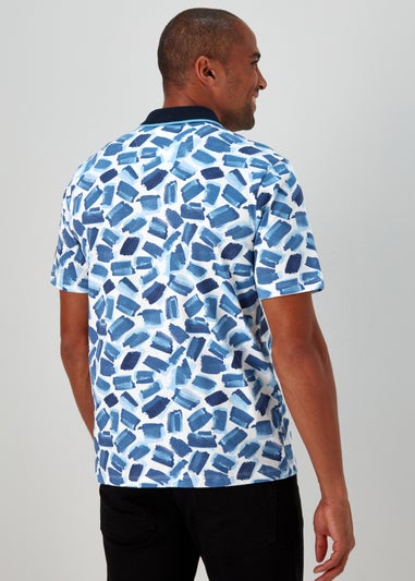 Blue Abstract Print Polo Shirt