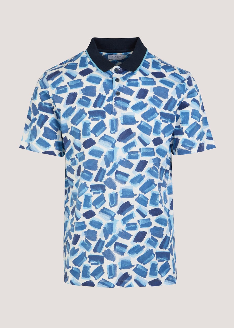 Blue Abstract Print Polo Shirt