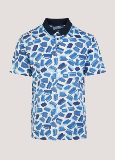 Blue Abstract Print Polo Shirt