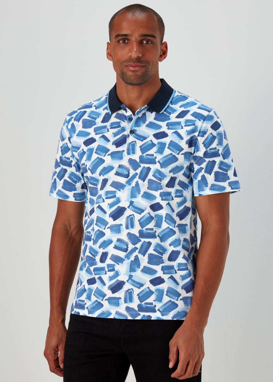 Blue Abstract Print Polo Shirt
