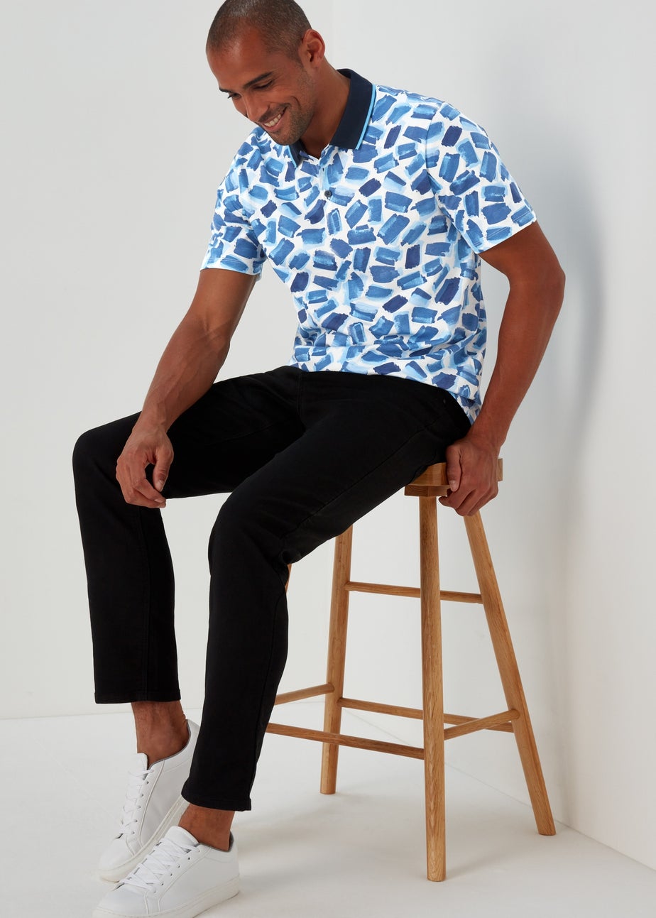 Blue Abstract Print Polo Shirt