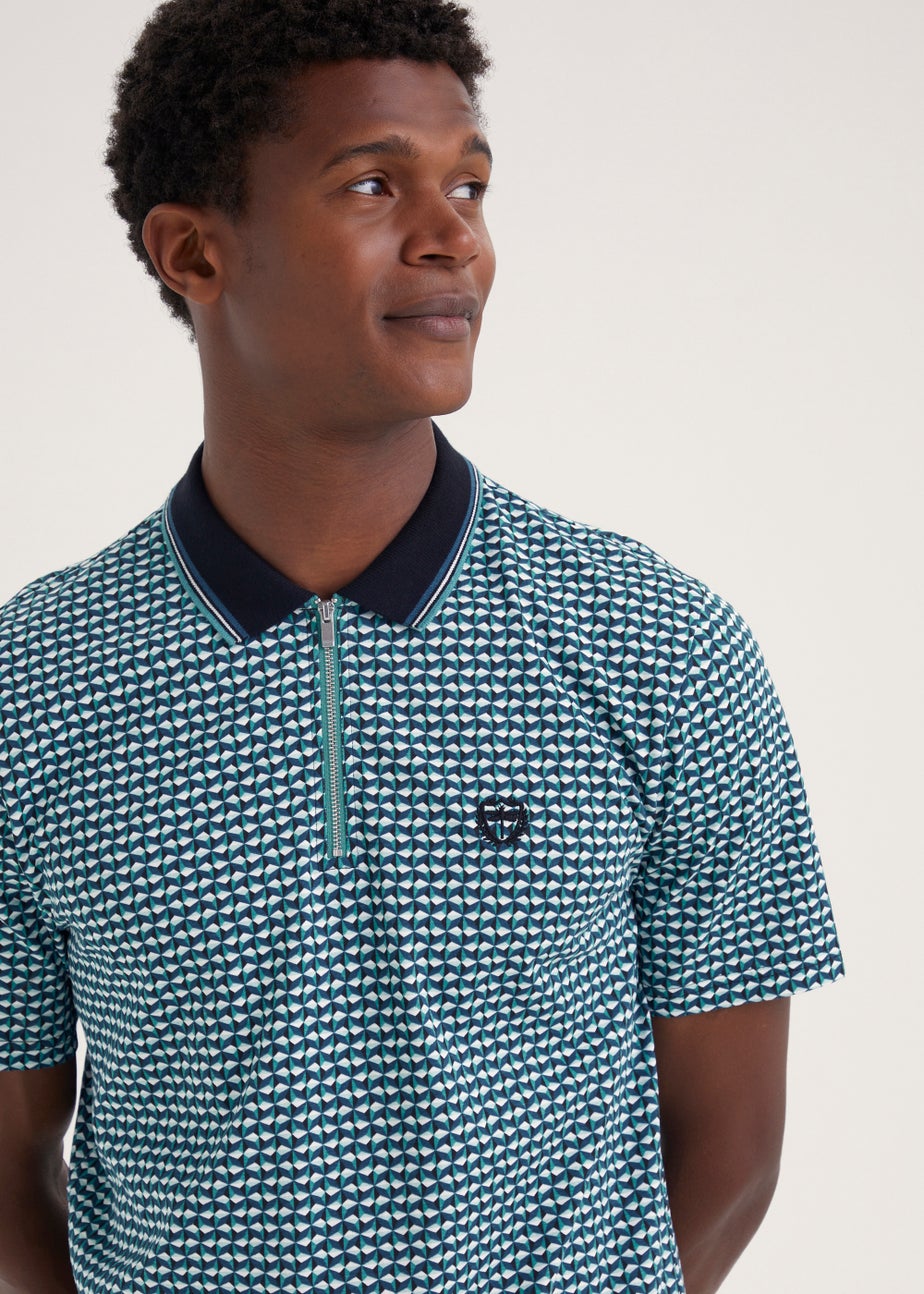Teal Print Polo Shirt