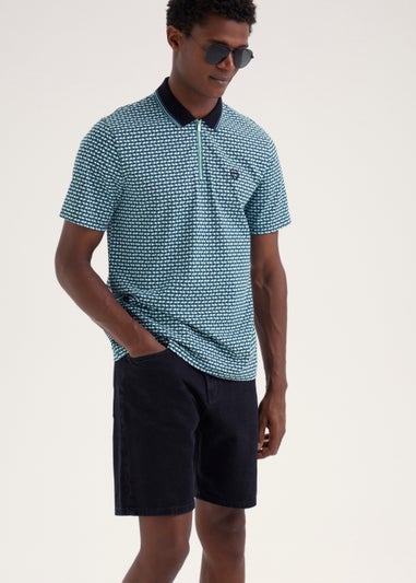 Teal Print Polo Shirt