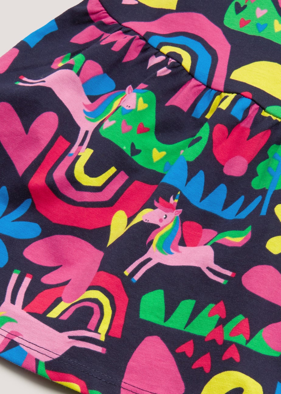 Girls Navy Unicorn Print Dress (9mths-6yrs)