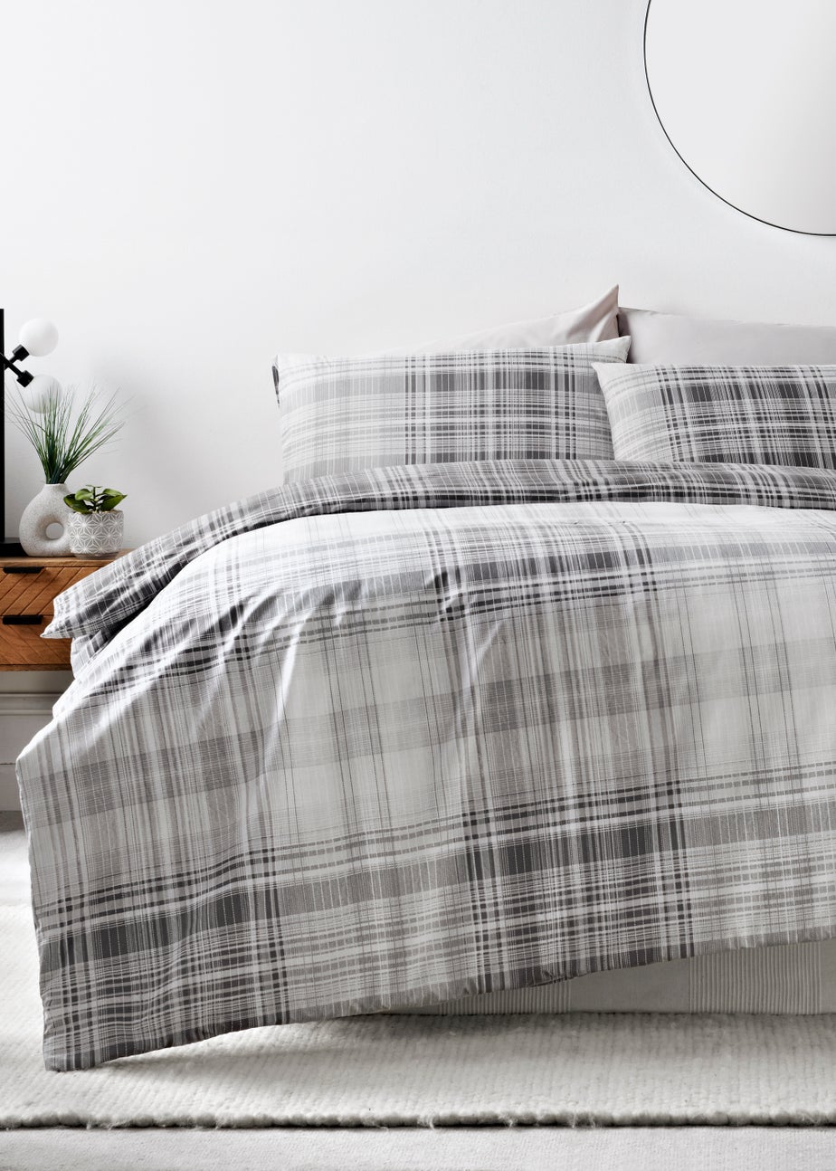 Grey Fine Check Duvet Set