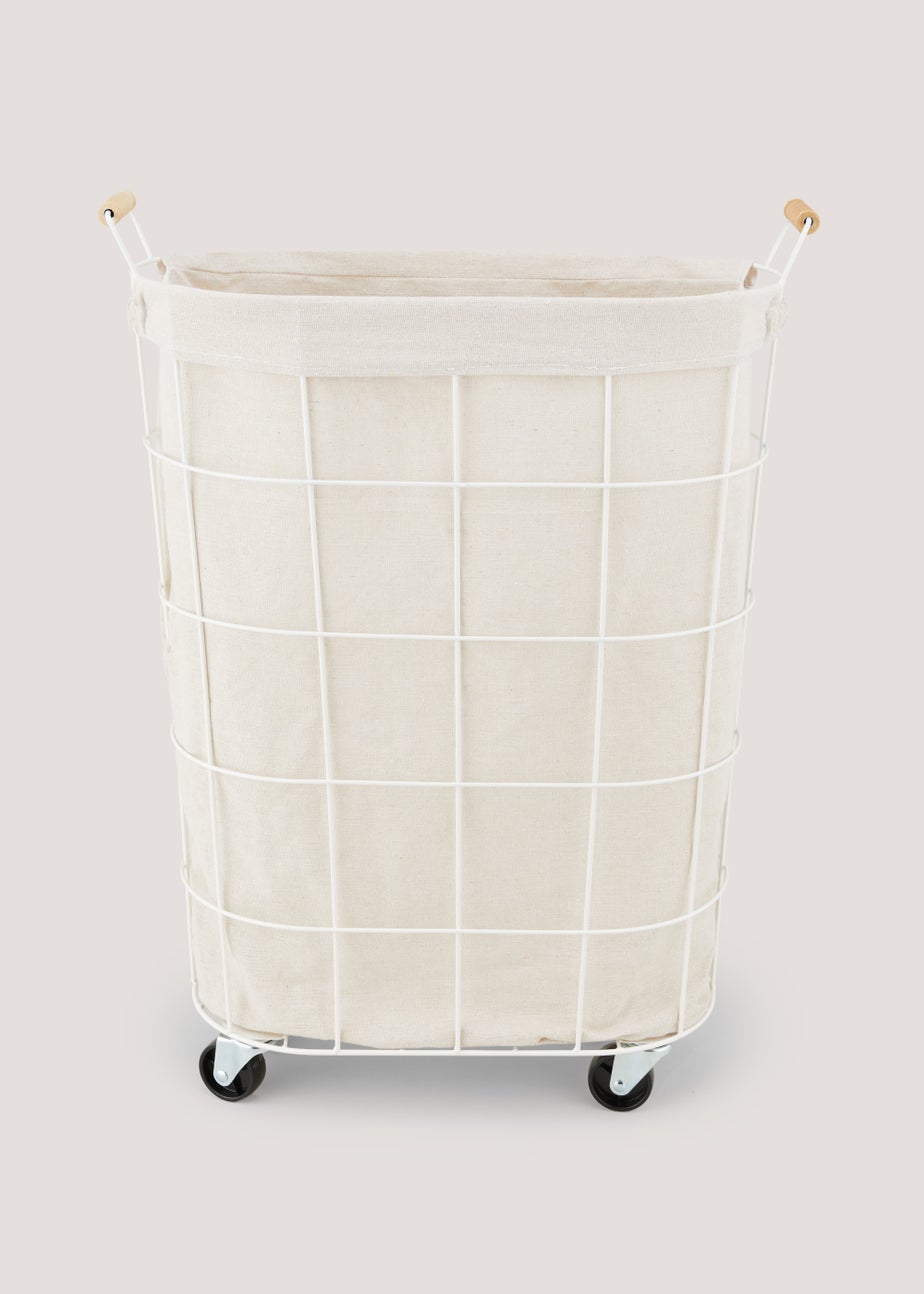 Cottage White Metal Laundry Basket (45cm x 25cm x 60cm)