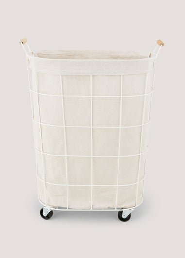 Cottage White Metal Laundry Basket (45cm x 25cm x 60cm)