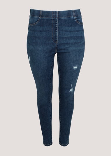 Papaya Curve Blue Ripped Pull On Jeans