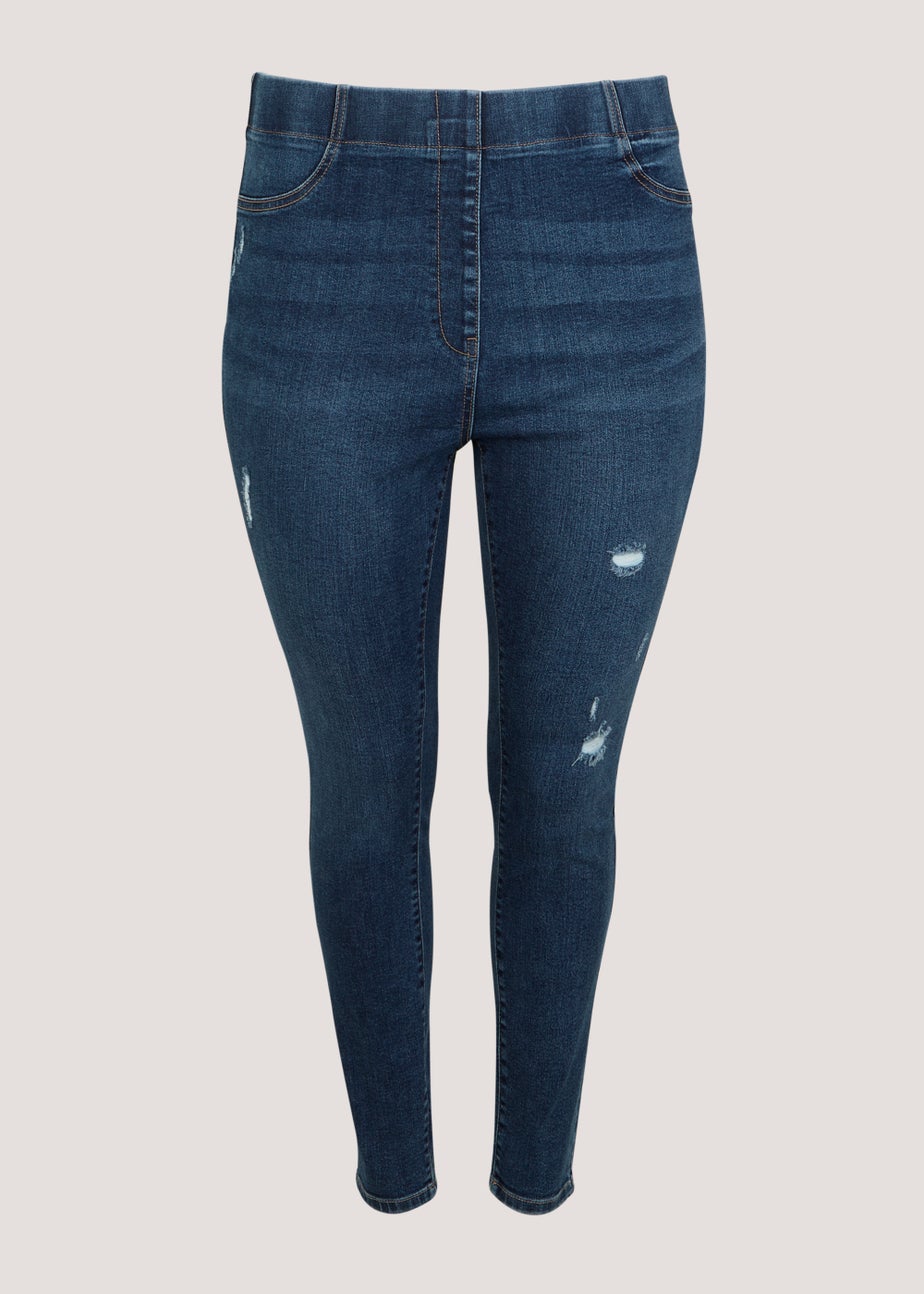Papaya Curve Blue Ripped Pull On Jeans