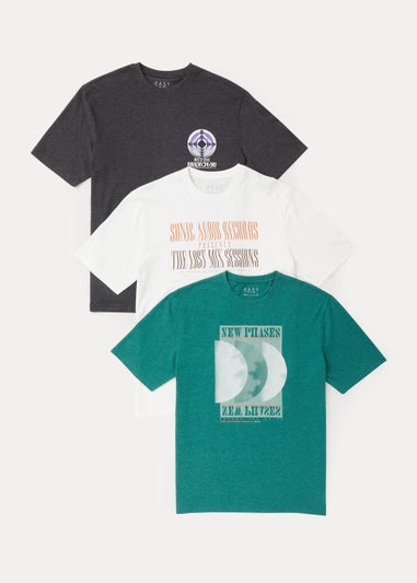 3 Pack Multicoloured Distortion Print T-Shirts