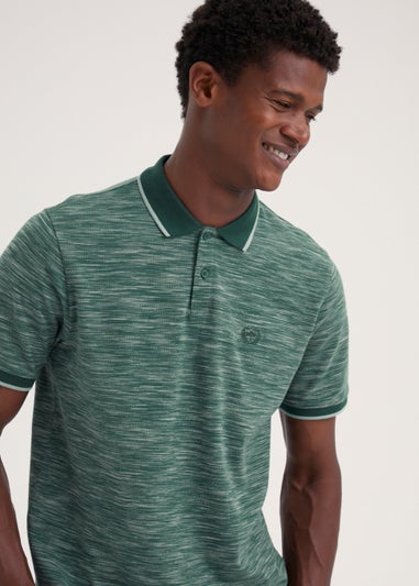 Khaki Space Dye Print Tipped Polo Shirt