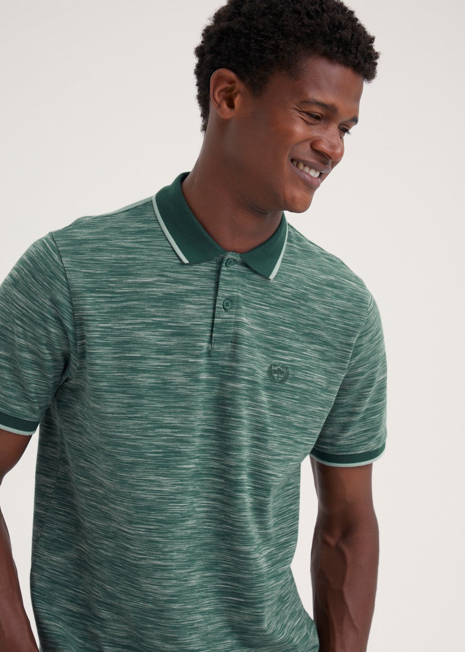 Khaki Space Dye Print Tipped Polo Shirt