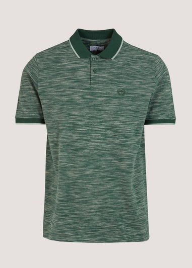 Khaki Space Dye Print Tipped Polo Shirt